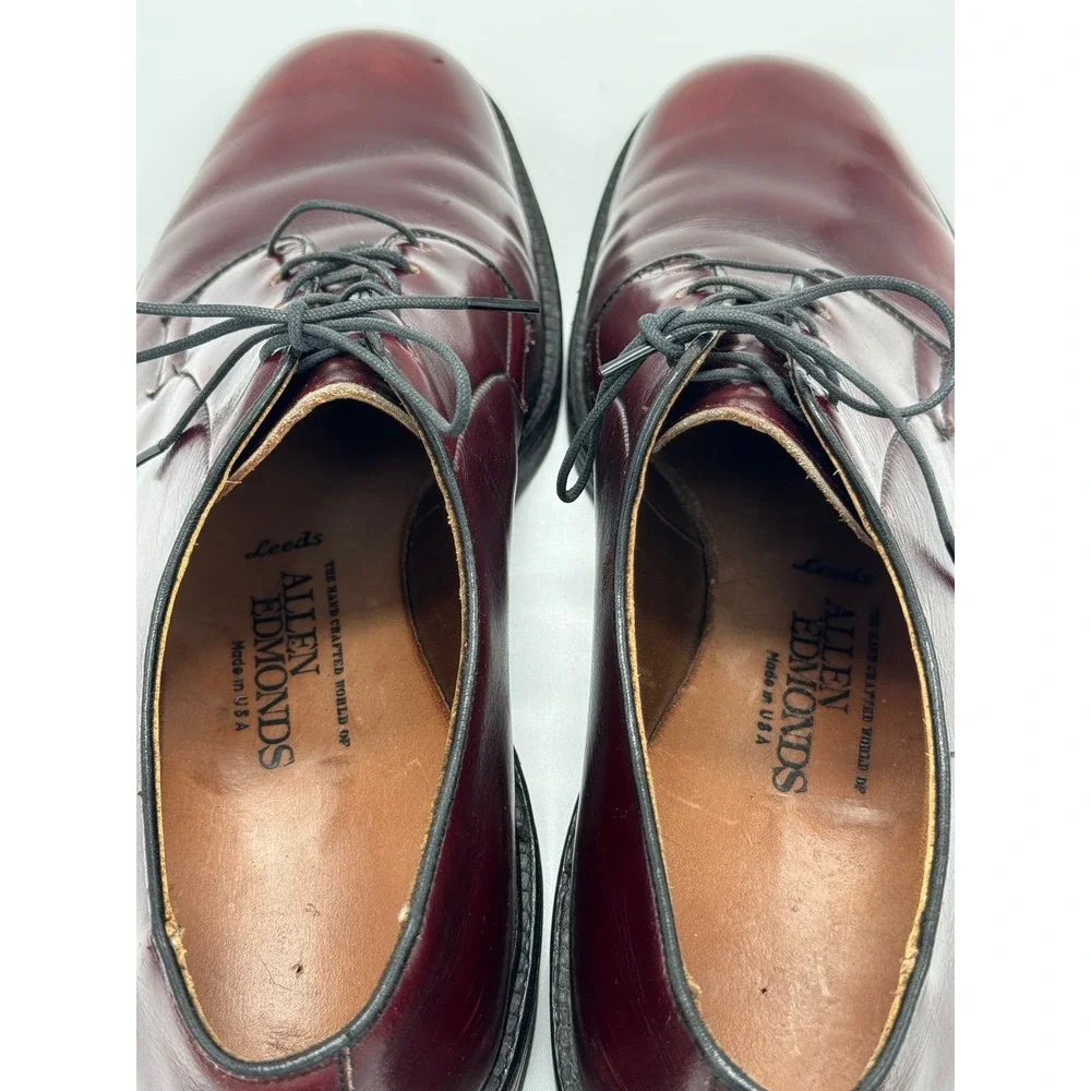 Allen Edmonds‎ Leeds Burgundy Leather Plain Toe Blucher Derby Mens 9.5 B 9548